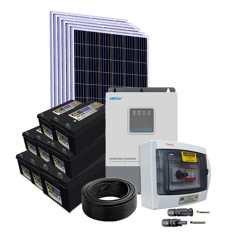 Kit Energia Solar Híbrido Off Grid 3,30kWp c/ Bateria Solar